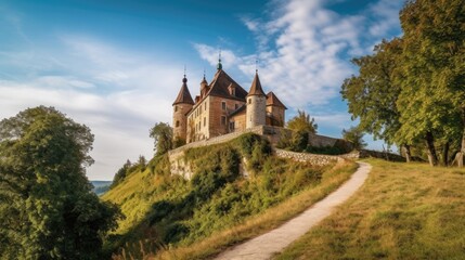 Obraz premium A landscape of a castle on a hill - Generative AI