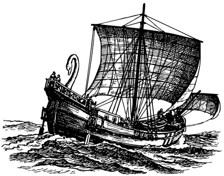 Ancient ship at sea