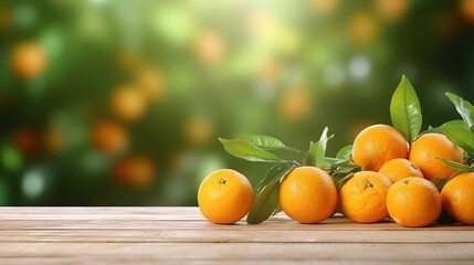 A stack of fresh oranges on a rustic wooden table. Generative ai