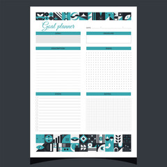 Naklejka premium Goal planner geometric. Goal planner printable template with geometric shapes. Blank white notebook page A4. Vector illustration.