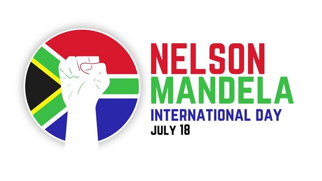 Nelson Mandela international day July 18 text animation with closed fist unity icon