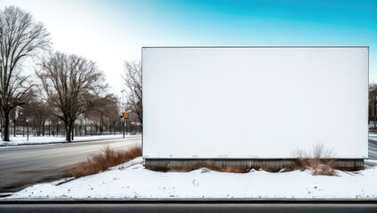 Blank white banner or billboard for advertisement mounted on city street on sunny day. Generative AI