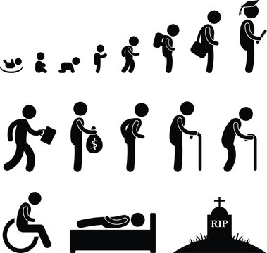 Human life cycle in pictogram style.