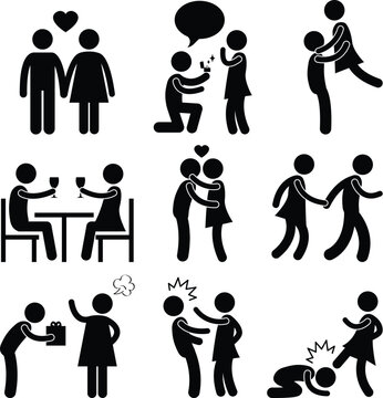 A set of pictogram showing couple life.