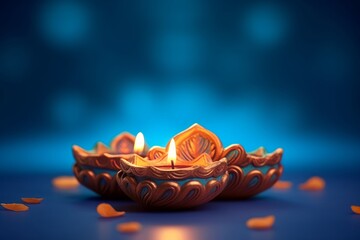 Happy Diwali - Clay Diya lamps lit during Diwali Hindu. Generative AI
