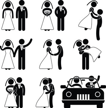 A set of pictogram about wedding and marriage.