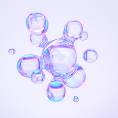 Abstract glass bubbles on light background. 3d rendering illustration.