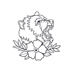 Hand drawn illustration of a bear head outline