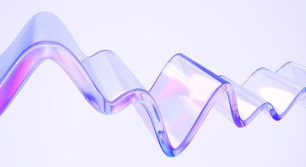 Wavy Glass shape with colorful reflections on light background. 3d rendering illustration.