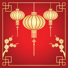 Fototapeta na wymiar Chinese paper cutting motif chinese lantern and cherry blossom