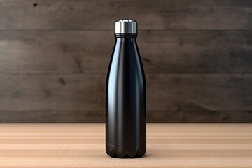 Portrait reusable drinking bottle on the wooden table AI Generative