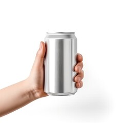 Hand holding soda cans isolated on white AI Generative 