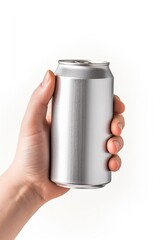 Hand holding soda cans isolated on white AI Generative 
