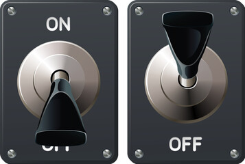 A power toggle switch in the on and off positions © Designpics