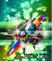Poster Background for music international disco event with rainbow colours, abstract design elements and a lot of stars!