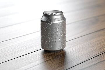 Portrait soda cans mockup with water drops on the wooden board AI Generative