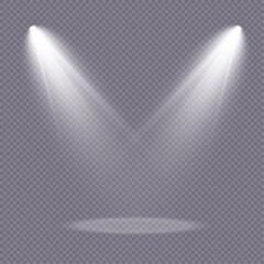 Stage spotlight, bright light source, concert lighting. Spotlight for concert lighting. Vector for web design.	
