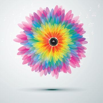 Big rainbow flower with golden speaker. vector illustration eps10