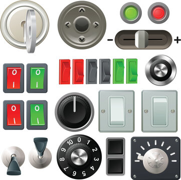 A set of knobs, switches and dials
