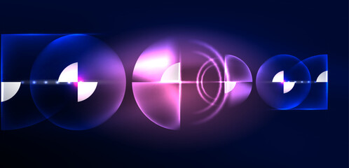 Neon light glowing circles vector abstract background