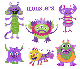 set of funny monsters,flat illustration 