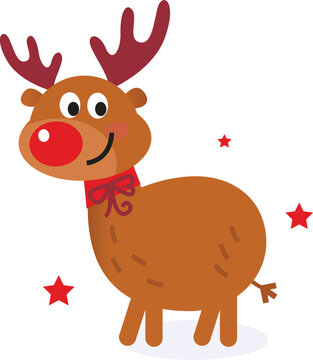 Christmas red nose reindeer. Vector cartoon Illustration.