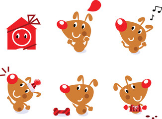 Obraz premium Little brown christmas dog collection. Vector cartoon Illustration.