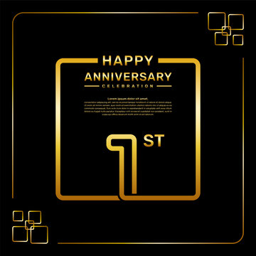 1 year anniversary celebration logo in golden color, square style, vector template illustration