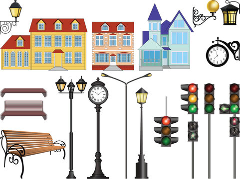 Vector images of details of typical european street.