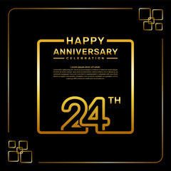 24 year anniversary celebration logo in golden color, square style, vector template illustration