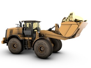 Radlader mit Goldm&uuml;nzen auf der Schaufel