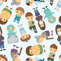 Doctors and Patient people seamless pattern