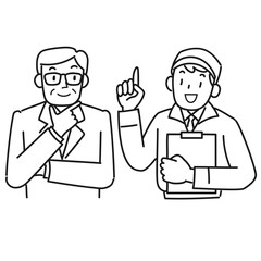 満足げなシニアビジネスマンと笑顔の作業服を着た男性