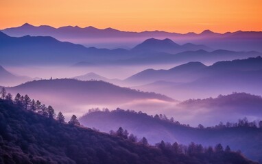 Obraz premium Breathtaking Blue Misty Mountains: Discover the Enchanting Beauty of Nature's Serene Tapestry, Generative AI