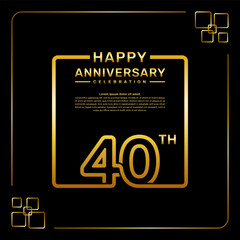 40 year anniversary celebration logo in golden color, square style, vector template illustration