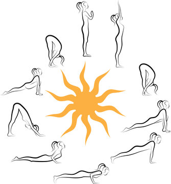 yoga sun salutation, vector set