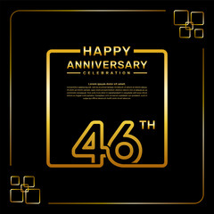 46 year anniversary celebration logo in golden color, square style, vector template illustration