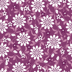 Seamless floral pattern. hand-drawn wildflowers and leaves on purple background
