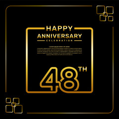 48 year anniversary celebration logo in golden color, square style, vector template illustration