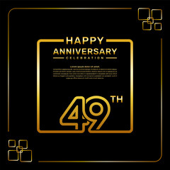 49 year anniversary celebration logo in golden color, square style, vector template illustration