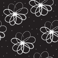 Floral seamless pattern with blossom flowers on dark background