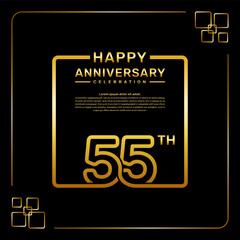 55 year anniversary celebration logo in golden color, square style, vector template illustration