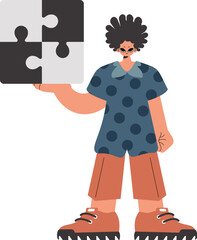 The person is holding a flabbergast. Collect work subject. Pulled back. Trendy style, Vector Illustration