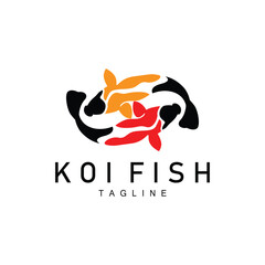 Koi Fish Logo Design, Chinese Lucky And Triumph Ornamental Fish Vector, Company Brand Gold Fish Icon