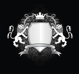 Heraldic lion with shield illustration