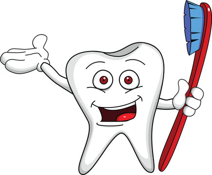 Tooth character with brush illustration