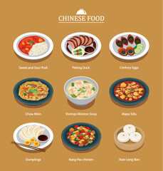 Set of chinese food menu. Asia street food illustration background.