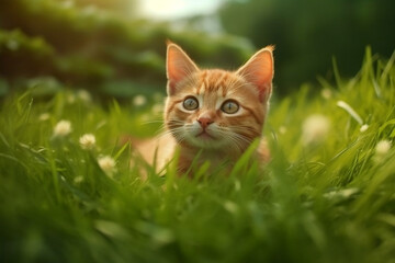 Naklejka na ściany i meble A cat in the grass. Generative AI