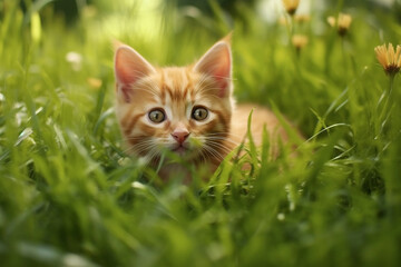 Naklejka na ściany i meble A cat in the grass. Generative AI