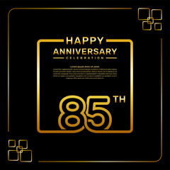 85 year anniversary celebration logo in golden color, square style, vector template illustration